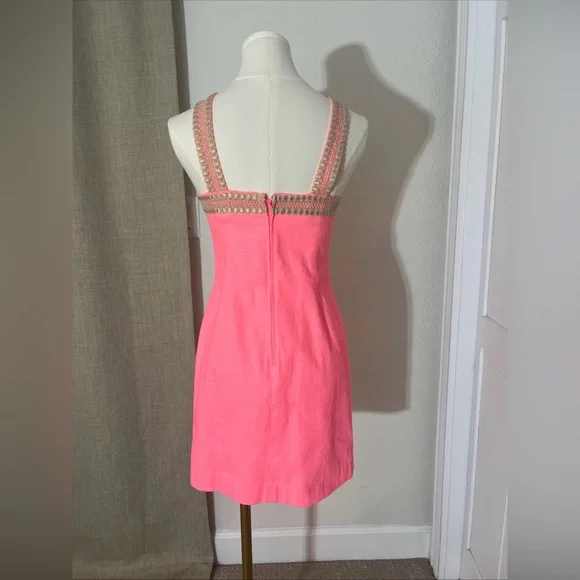 Women’s Preppy Lilly Pulitzer Ena Shift Dress Pink Size 00 Gold Embellishments - Picture 4 of 6